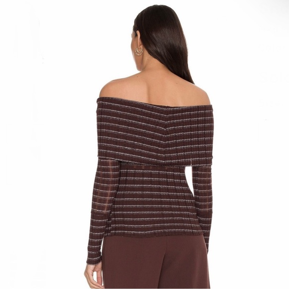 NEW FREE PEOPLE REVOLVE STRIPED OFF-THE-SHOULDER RIBBED TOP - Picture 6 of 8